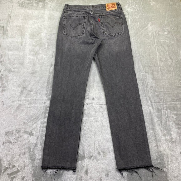 Levi's 501 Grey Wash Button Fly Straight Leg Distressed Hem Jeans Sz 27 Grunge - Picture 8 of 13